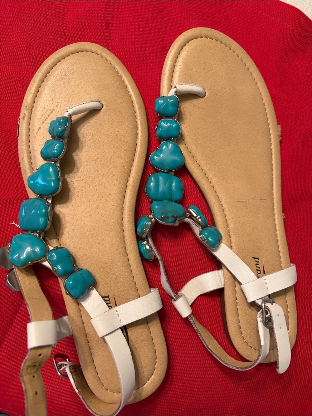 Lucky Brand White Sandals with Turquoise Bead Accents